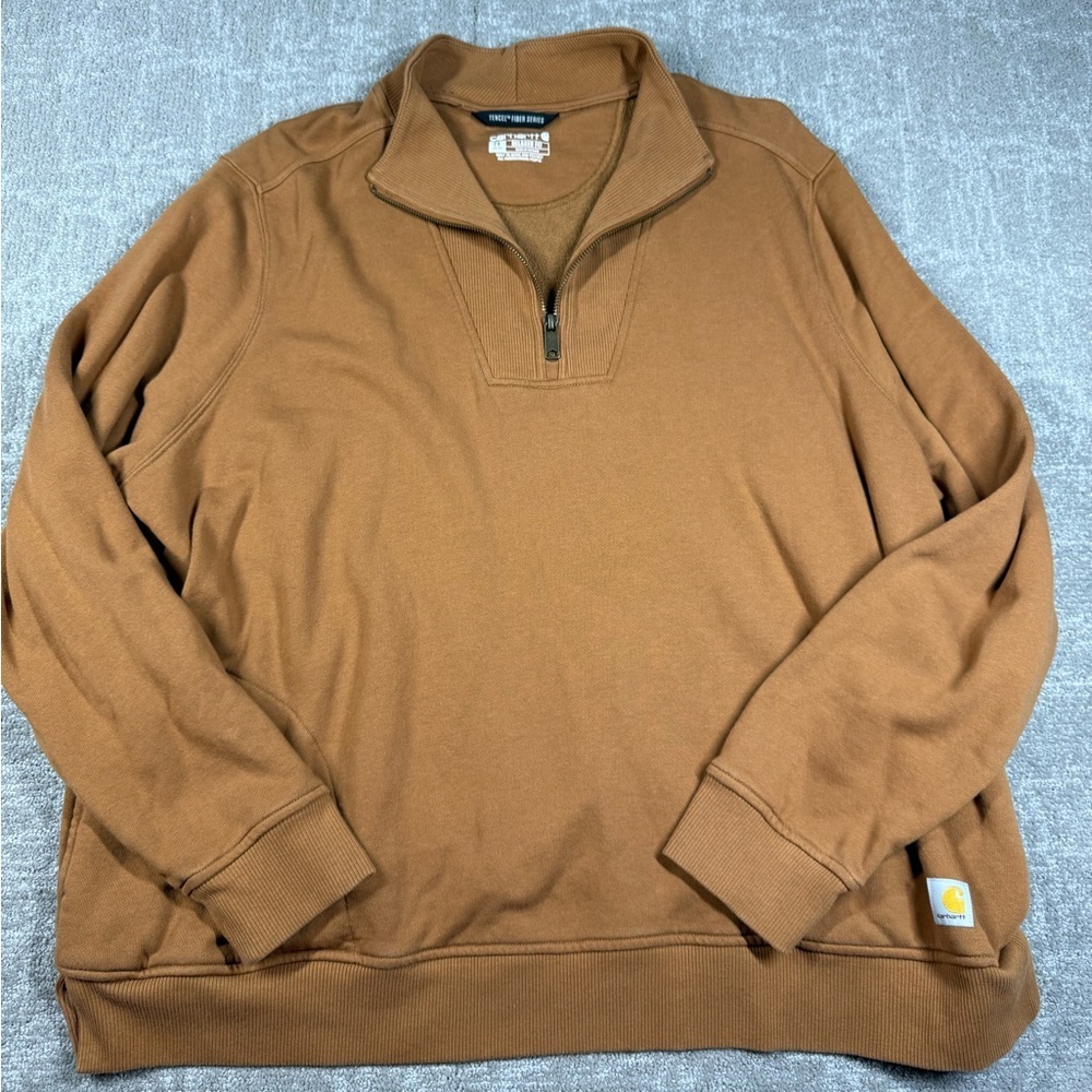 Carhartt Relaxed Fit 1/4 Zip Brown Workwear Sweatshirt Women Size XL
